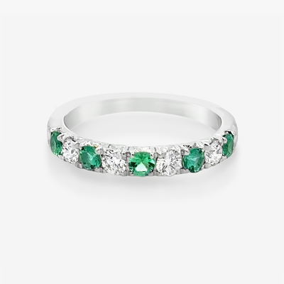 0.35CT Emerald & Diamond Halfway Ring