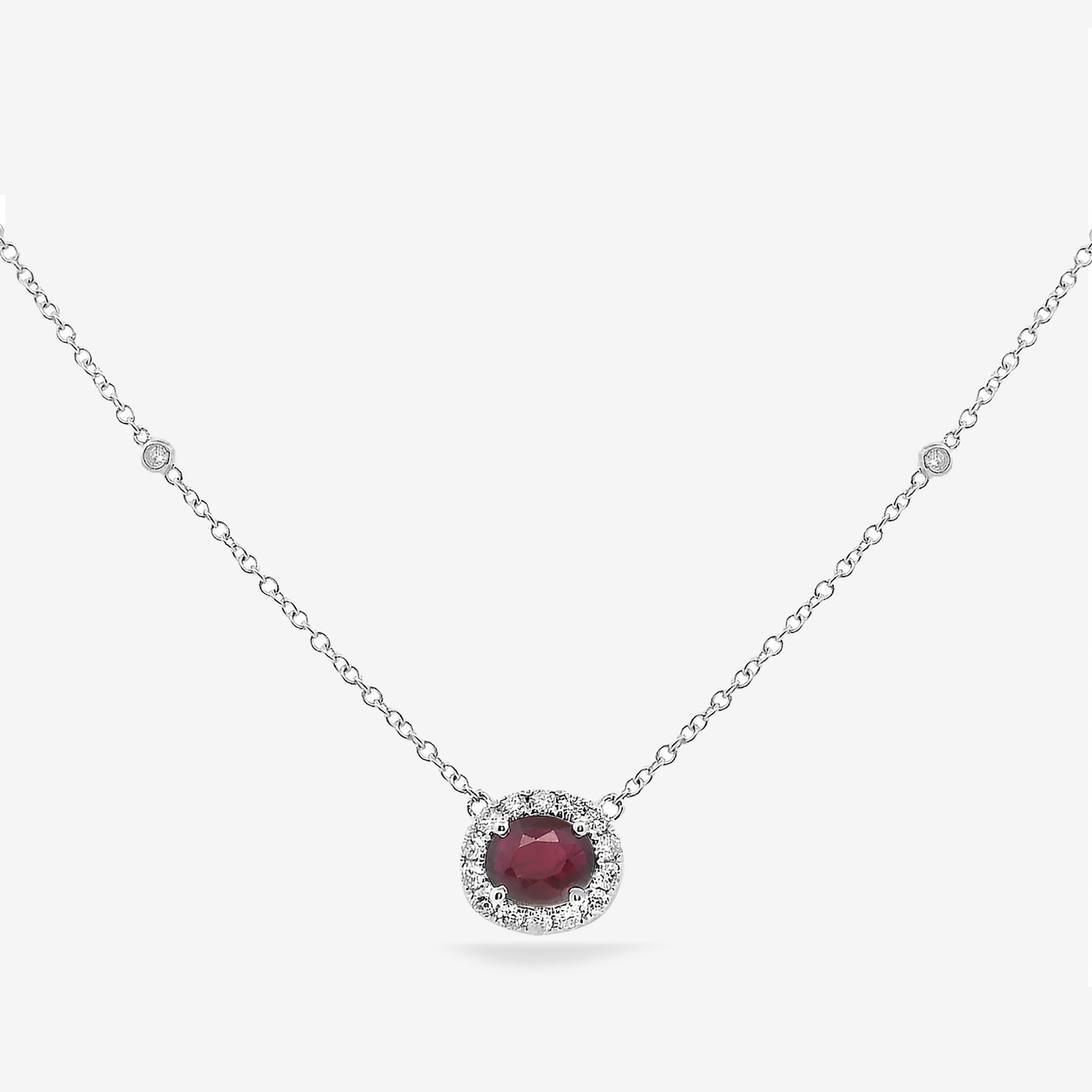 0.60CT Ruby & Diamond Halo Necklace