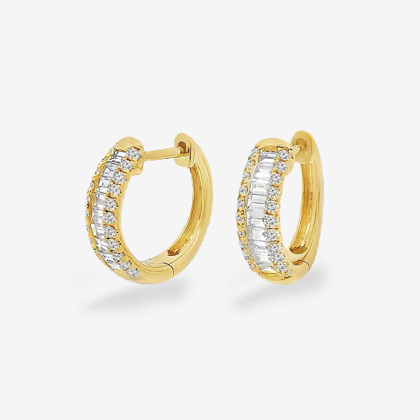 0.70CT Baguette & Round Diamond Huggie Earrings