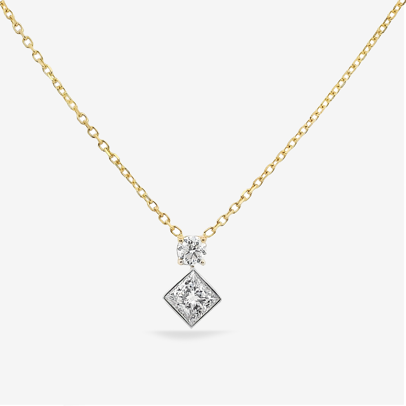 0.95CT Princess Cut & Round Diamond Necklace