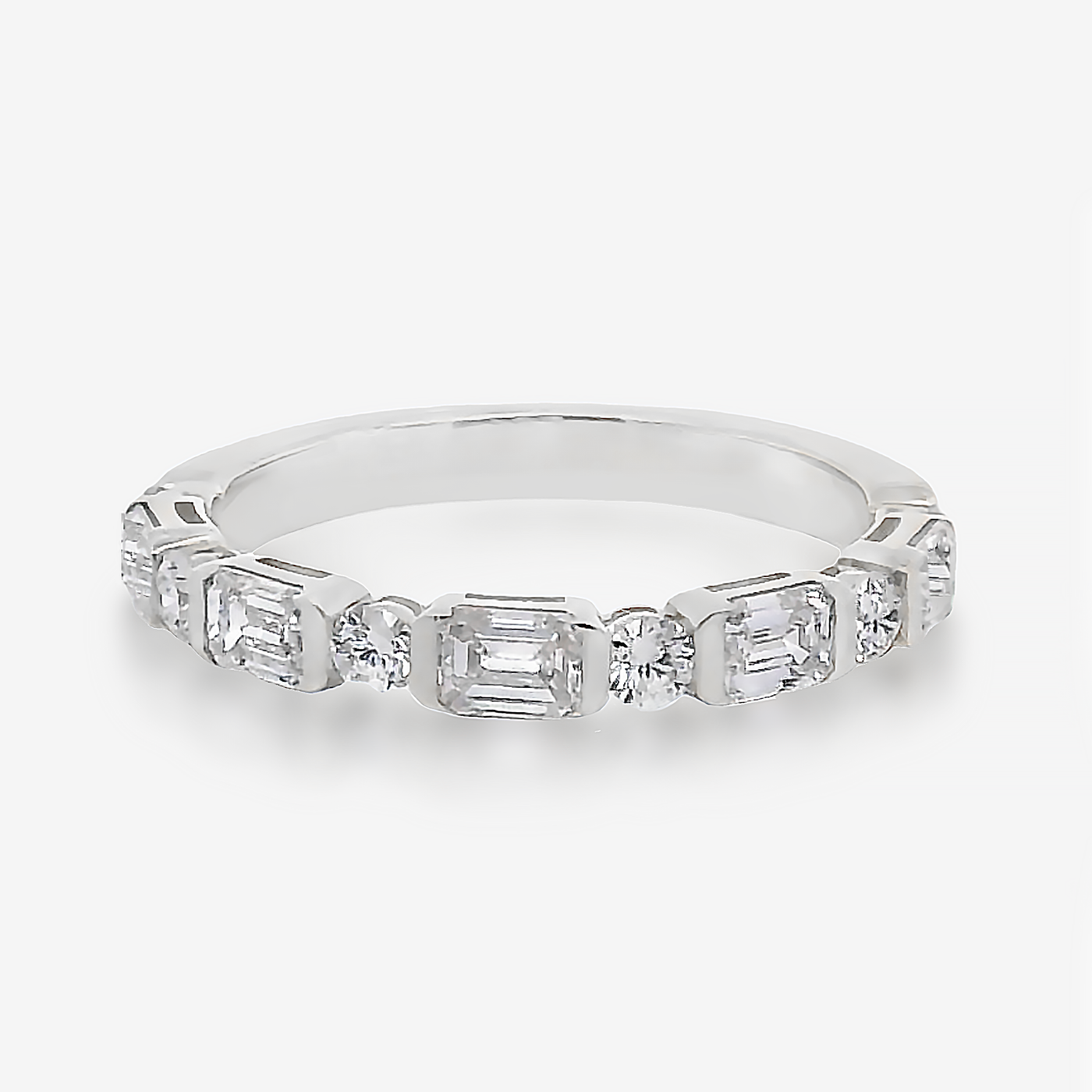 1/2 Way Emerald Cut & Round Diamond Bar Ring