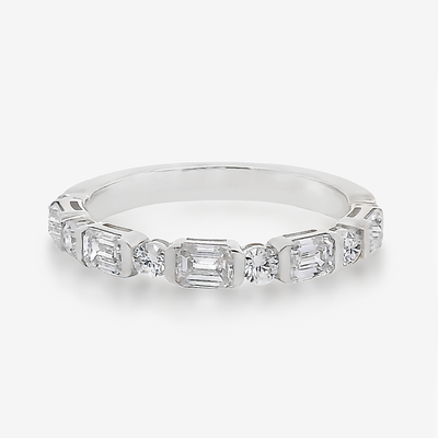 1/2 Way Emerald Cut & Round Diamond Bar Ring