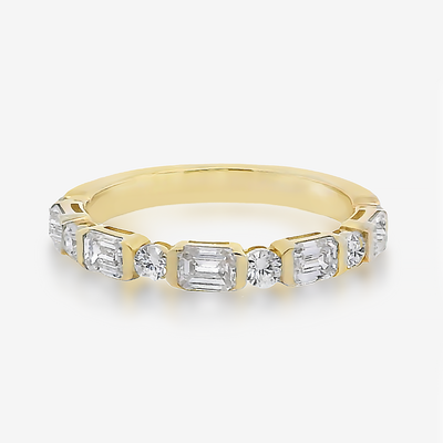 1/2 Way Emerald Cut & Round Diamond Bar Ring