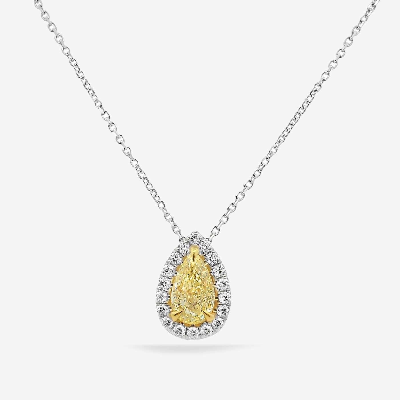 1.02CT Pear Shaped Yellow Diamond Halo Necklace