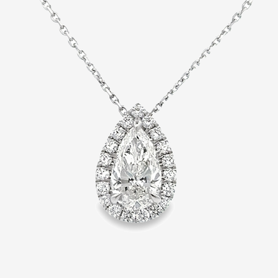 1.29CT Pear Shaped Diamond Halo Necklace