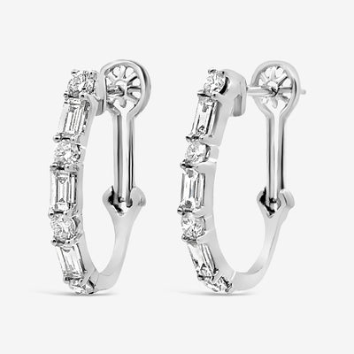 round and baguette diamond hoop earrings