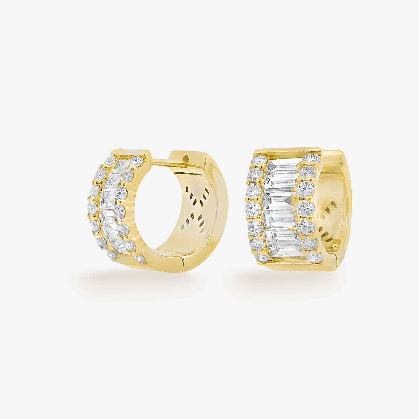 1.90CT Baguette & Round Diamond Huggie Earrings