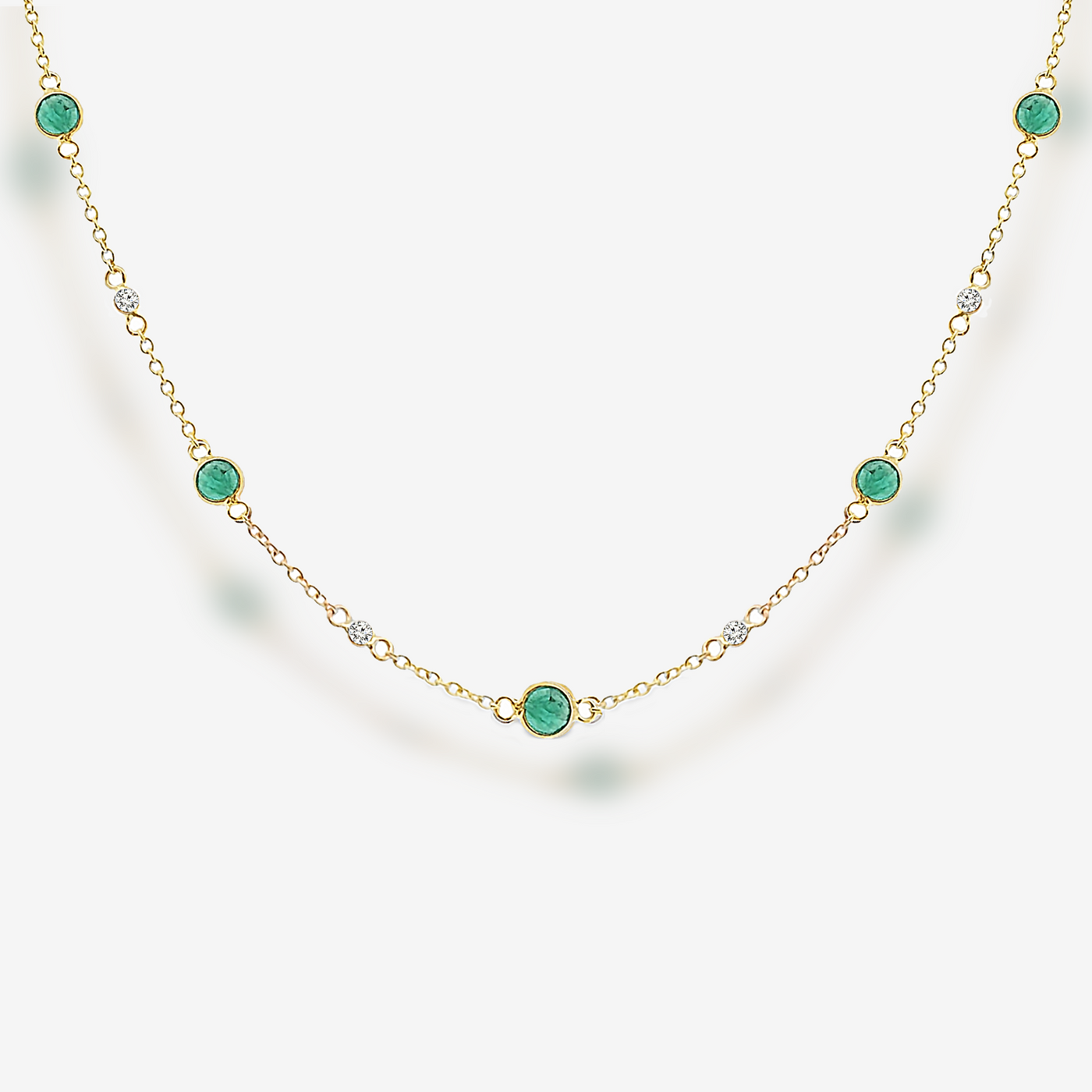 10 Emeralds & Diamond By The Yard Necklace