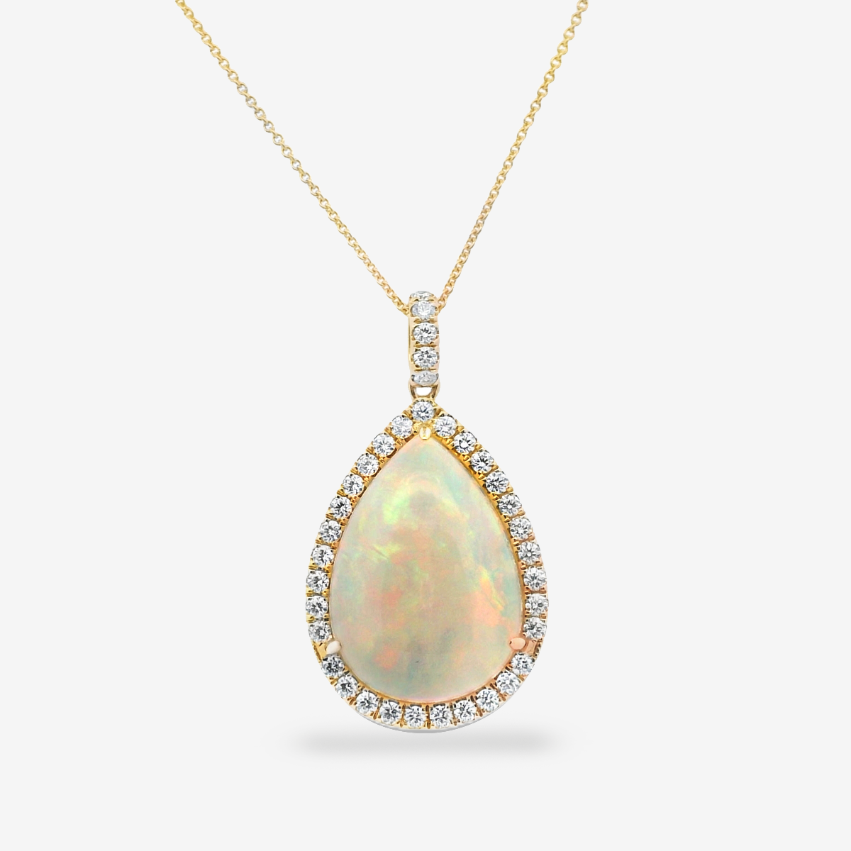 11.80ct Pear Shaped Opal & Diamond Halo Necklace