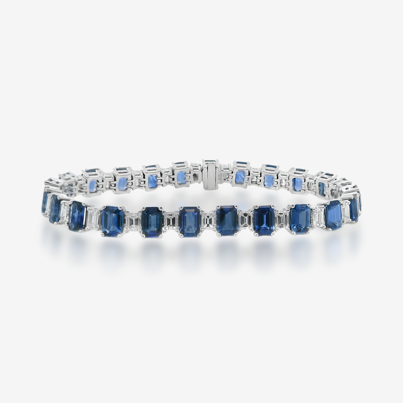 14.47CT Blue Sapphire & Diamond Tennis Bracelet