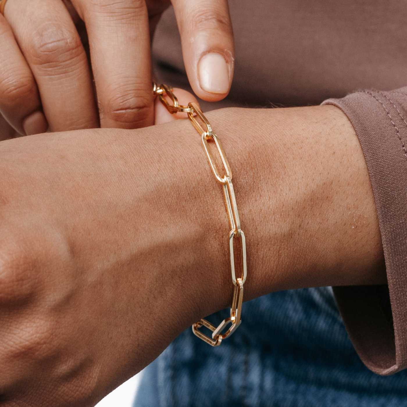 gold paperclip link bracelet