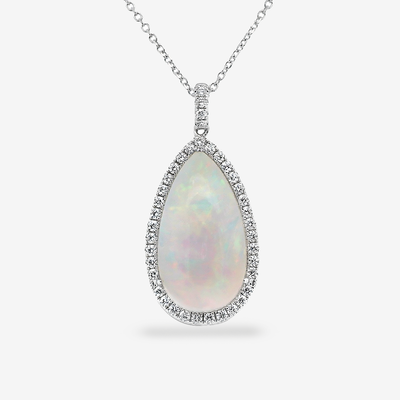 19.40ct Pear Shaped Opal & Diamond Halo Necklace