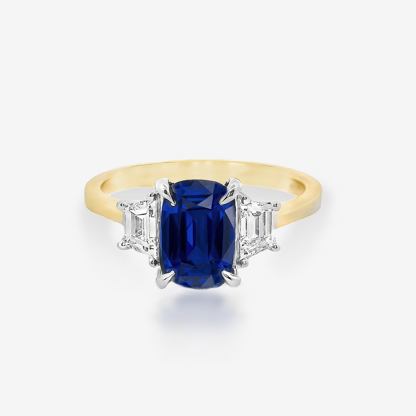 2.01CT 3 Stone Blue Sapphire & Diamond Ring