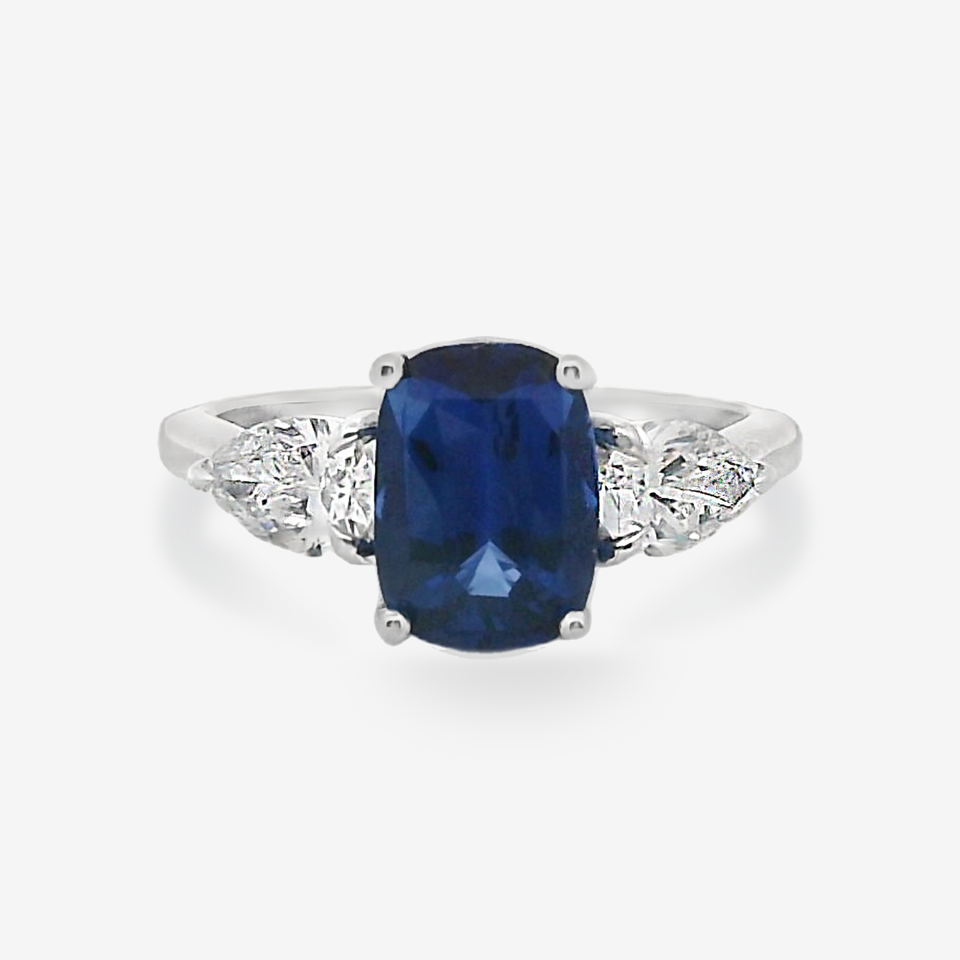 2.04CT Cushion Blue Sapphire & Diamond Ring