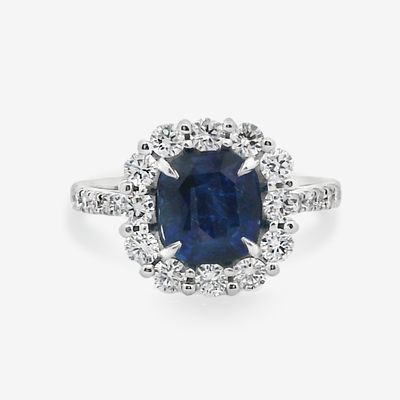 2.05CT Cushion Blue Sapphire & Diamond Ring