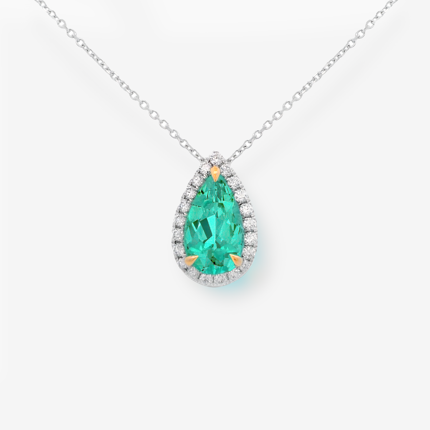 2.44CT Pear Shaped Emerald & Diamond Halo Necklace