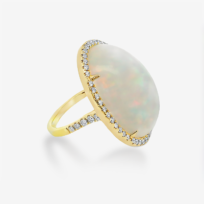 21.43CT Oval Shaped White Opal Halo Ring