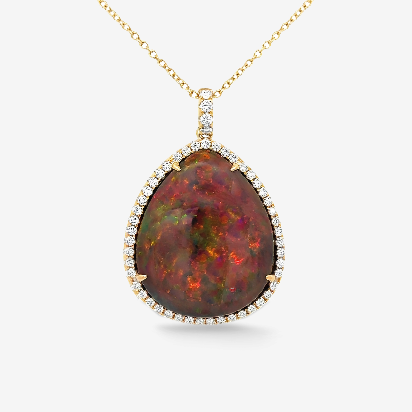 23.22CT Pear Shaped Black Opal Halo Necklace