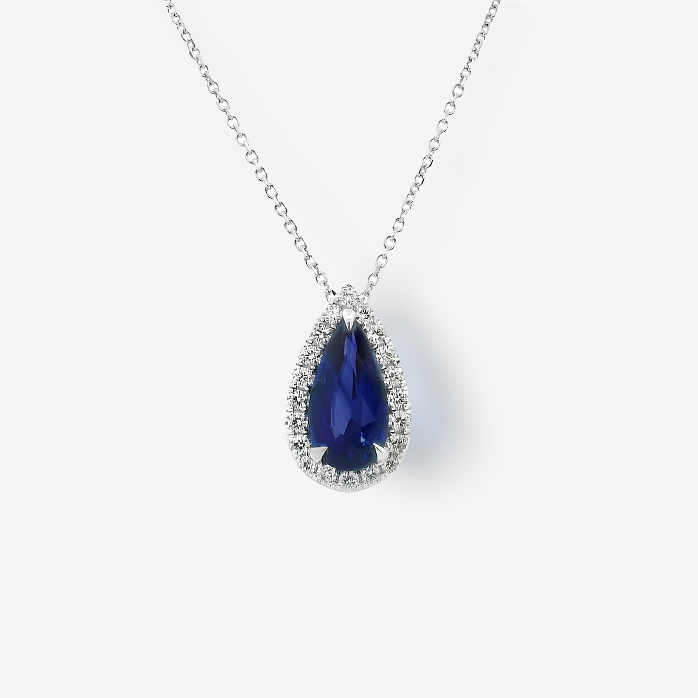 3.03CT Pear Shaped Sapphire & Diamond Halo Necklace