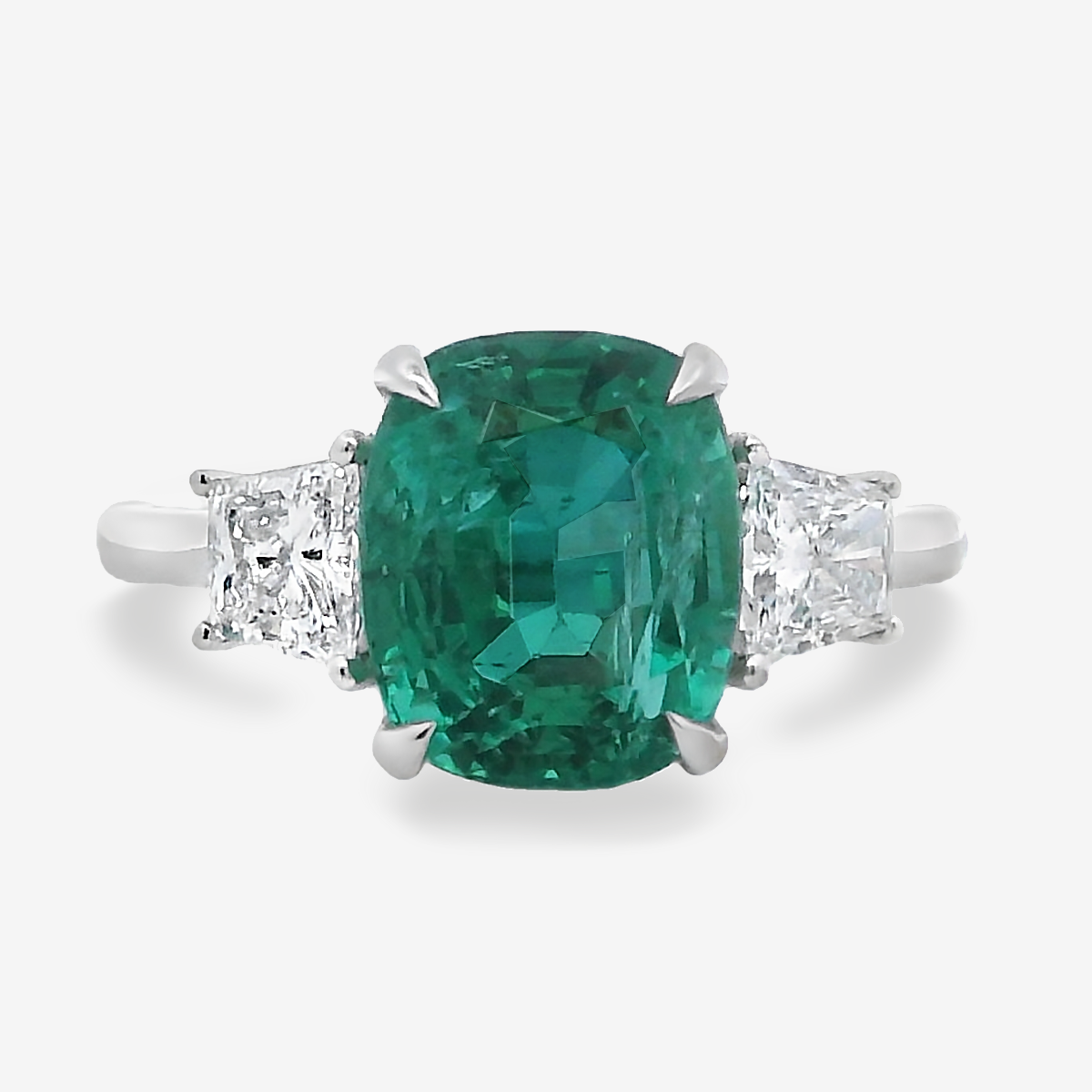 3.37CT Cushion Cut Emerald & Diamond Ring