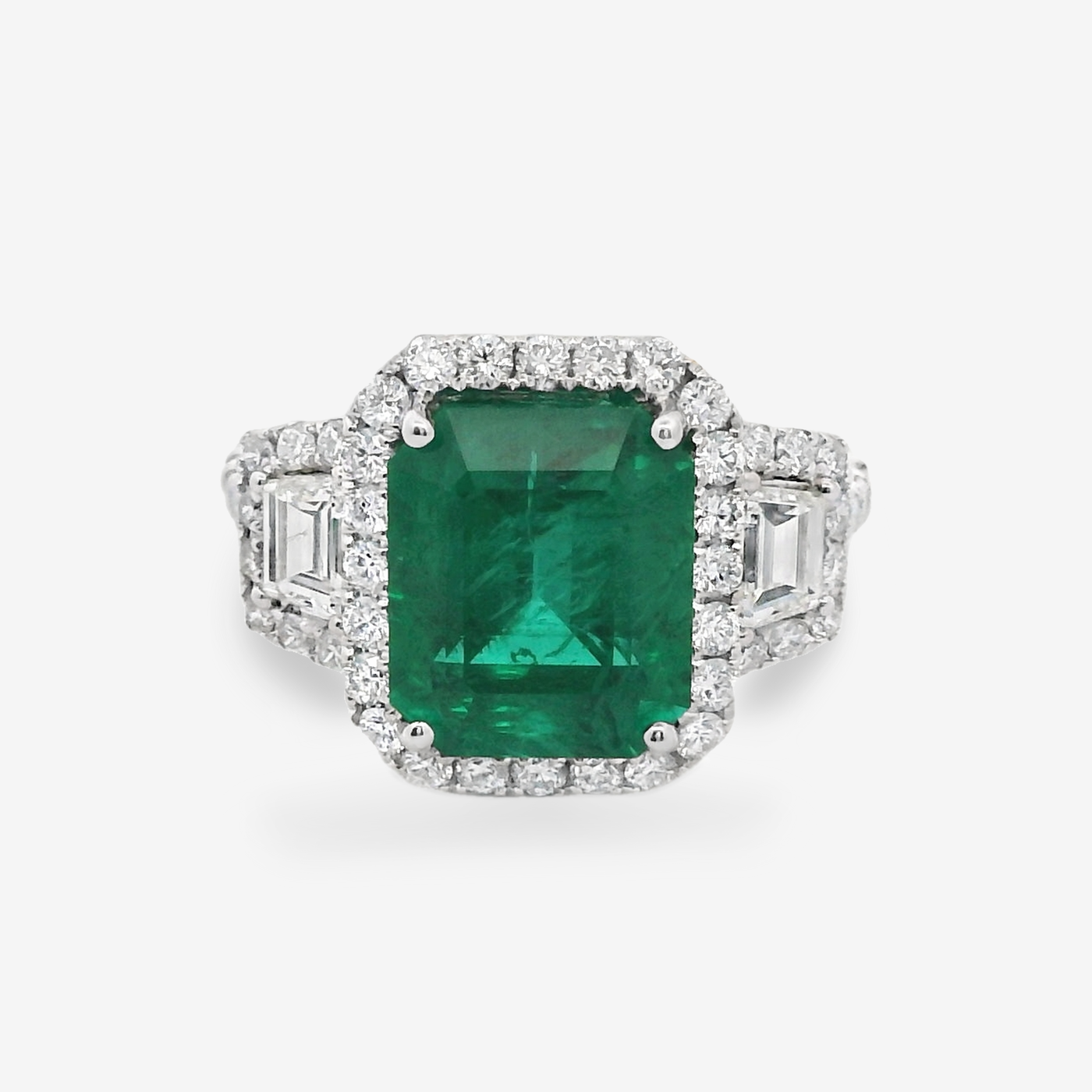 3.93CT Emerald & Diamond Halo Ring