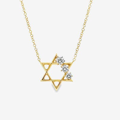 Medium 3 Diamond 0.25CT Star of David Necklace