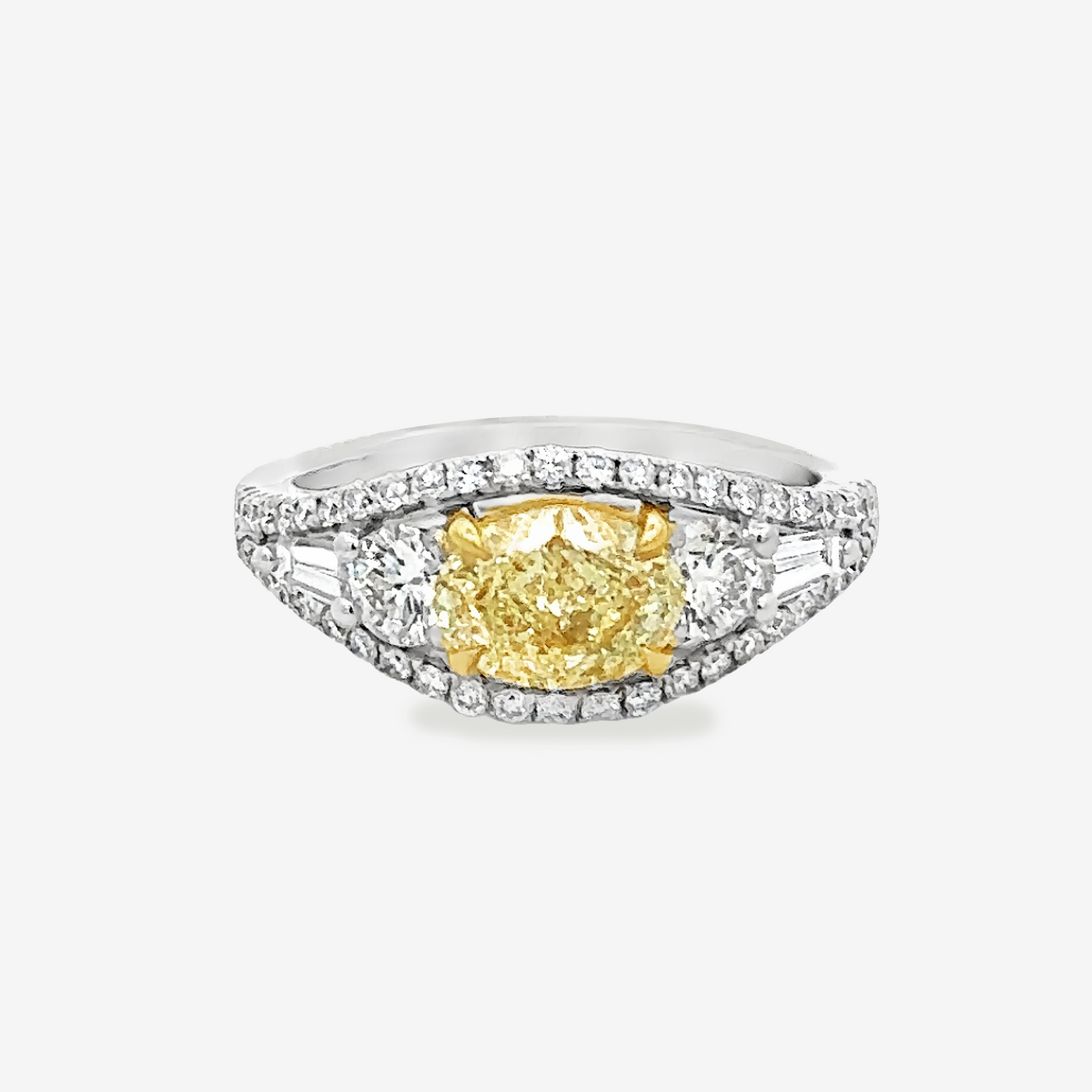 3 Stone Fancy Yellow Diamond Ring