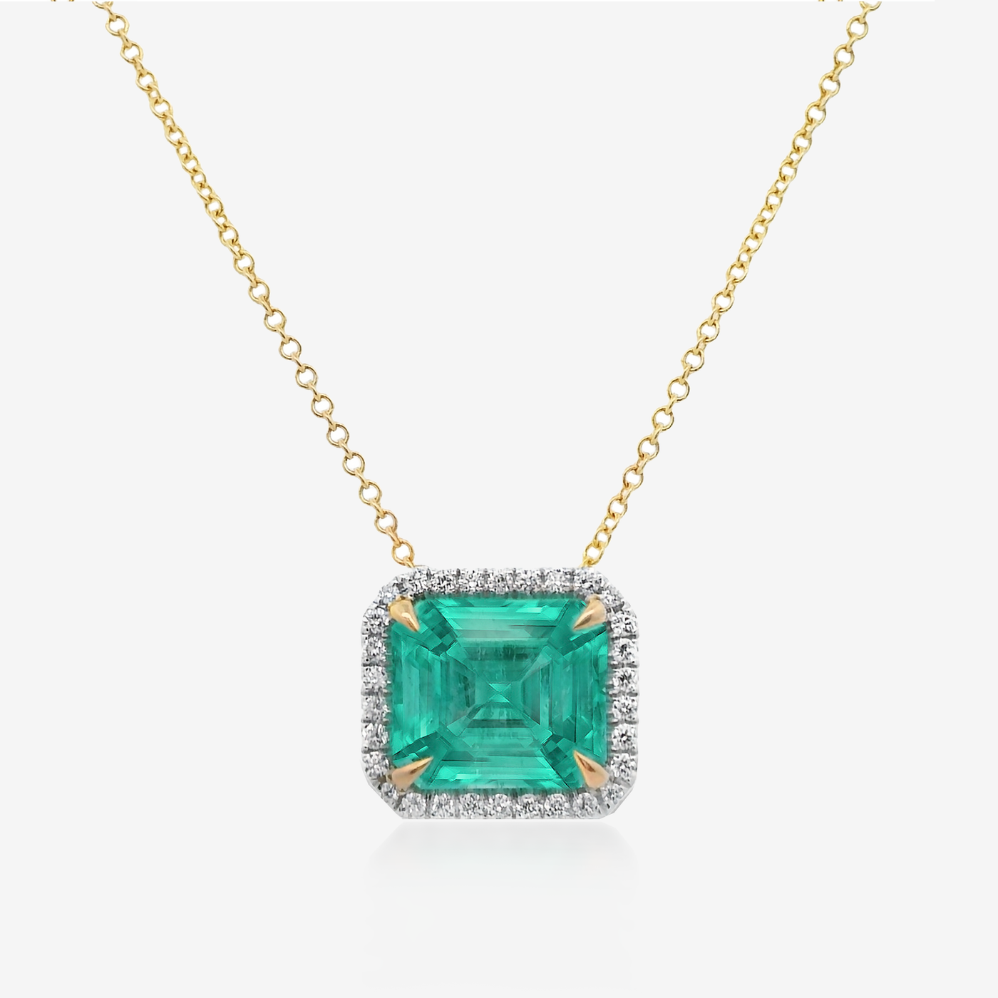 4.12CT Emerald Diamond Halo Necklace