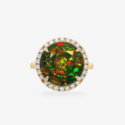 4.13CT Black Opal Halo Ring