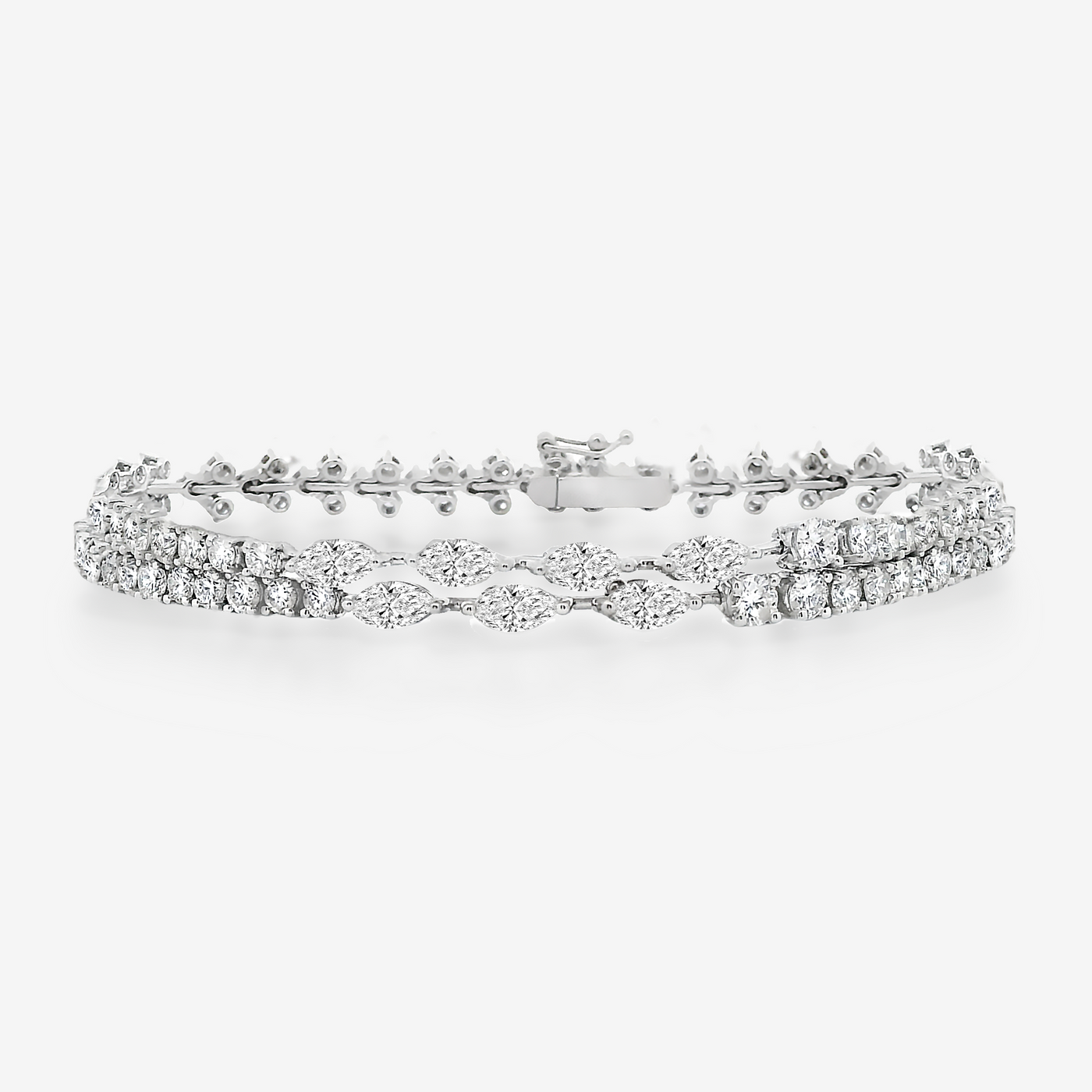 4.80CT Marquise & Round 2 Row Diamond Tennis Bracelet