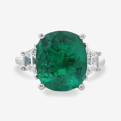 4.89CT Cushion Cut Emerald & Diamond Ring