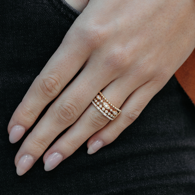 stacked style gold and diamond ring