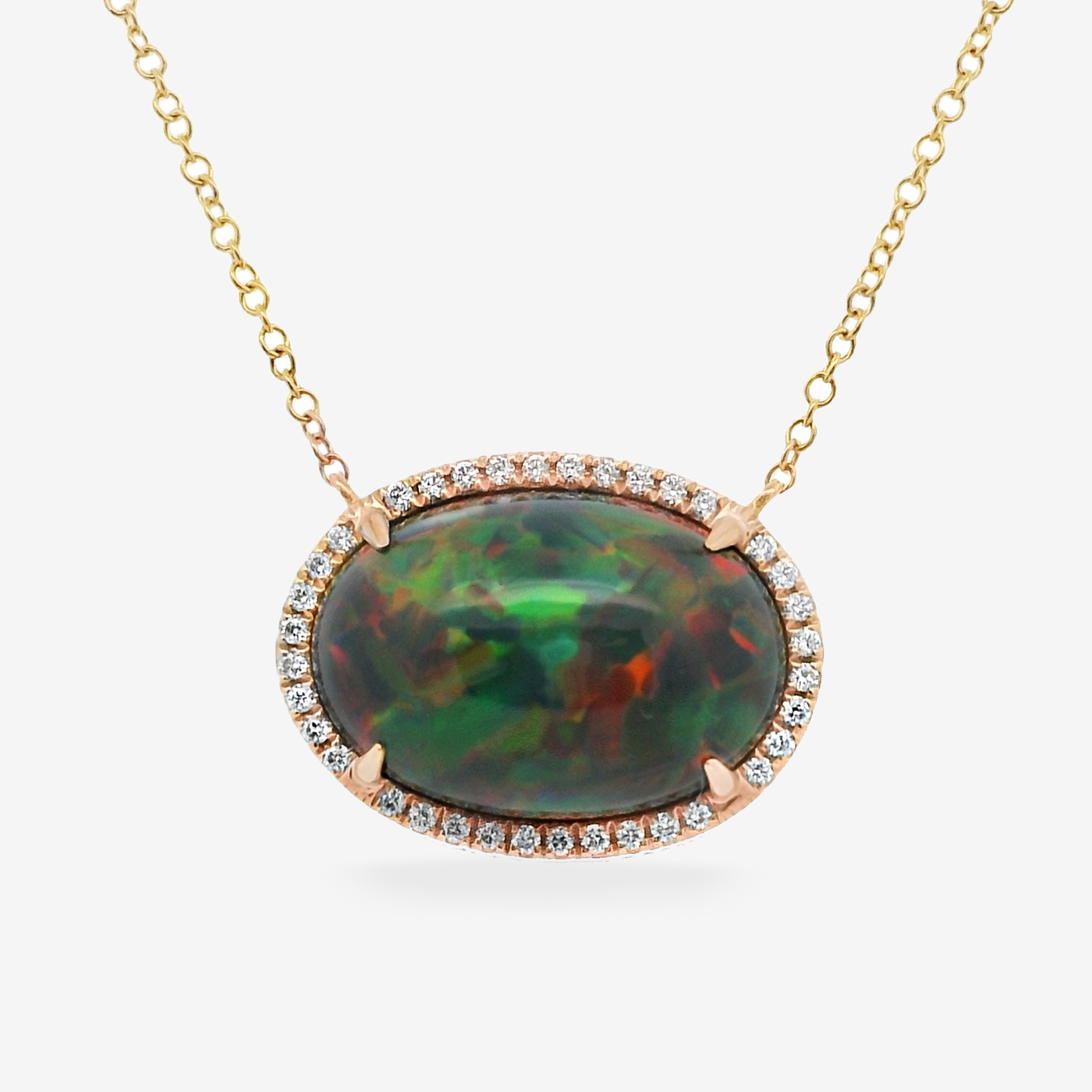 5.46CT Oval Black Opal & Diamond Halo Necklace