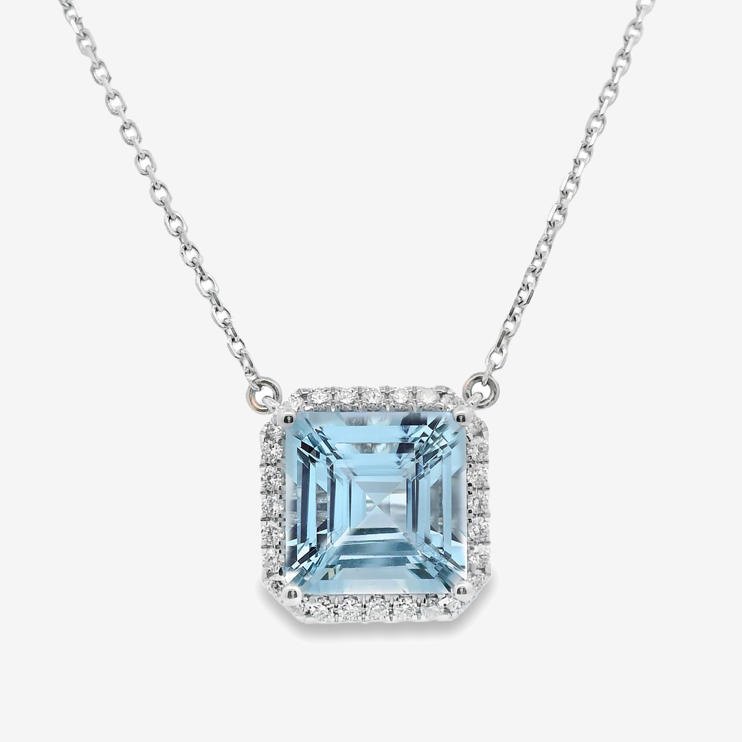 Natural 2024 Aquamarine Cube Necklace hand knotted w/ Sterling & Diamond Clasp, Ready to wear Necklace, (AQUA-CBE-5-7)