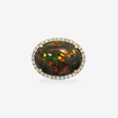 5.64CT Oval Shaped Black Opal Halo Ring