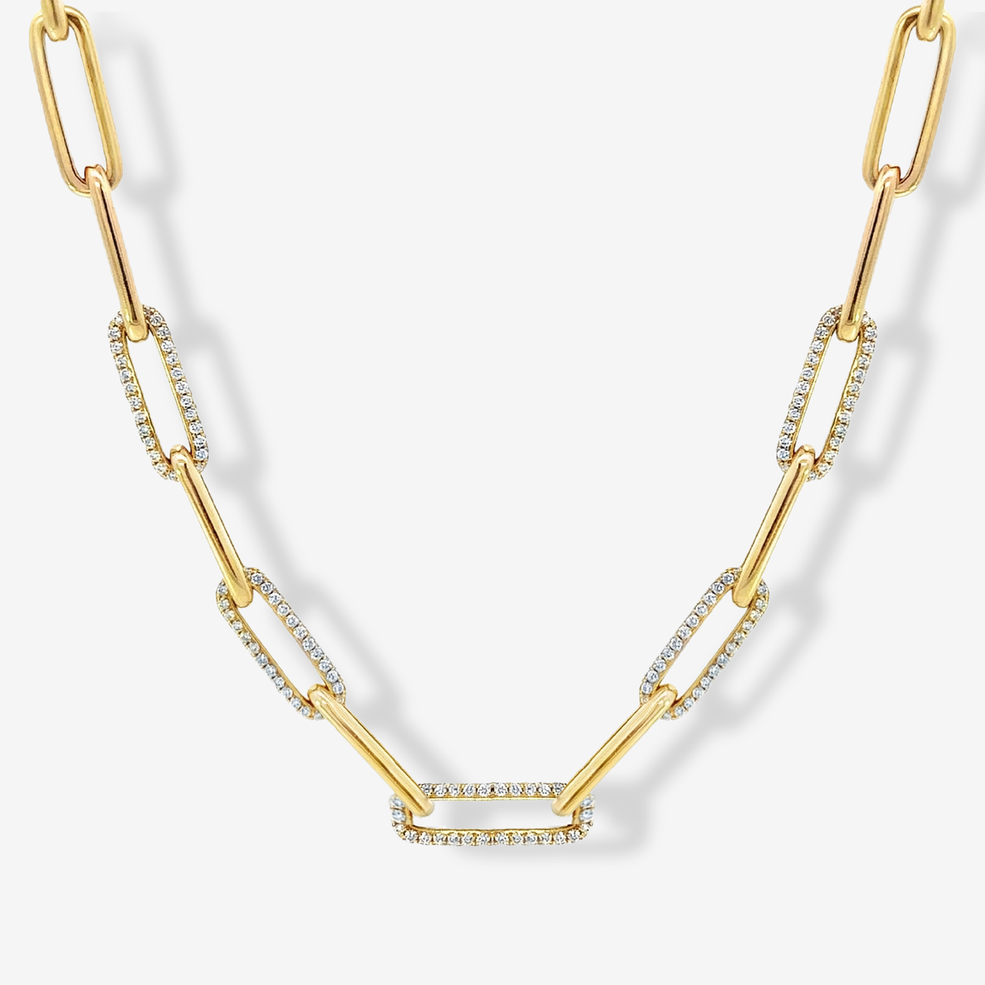 5 Pave Diamond Paper Clip Link Necklace