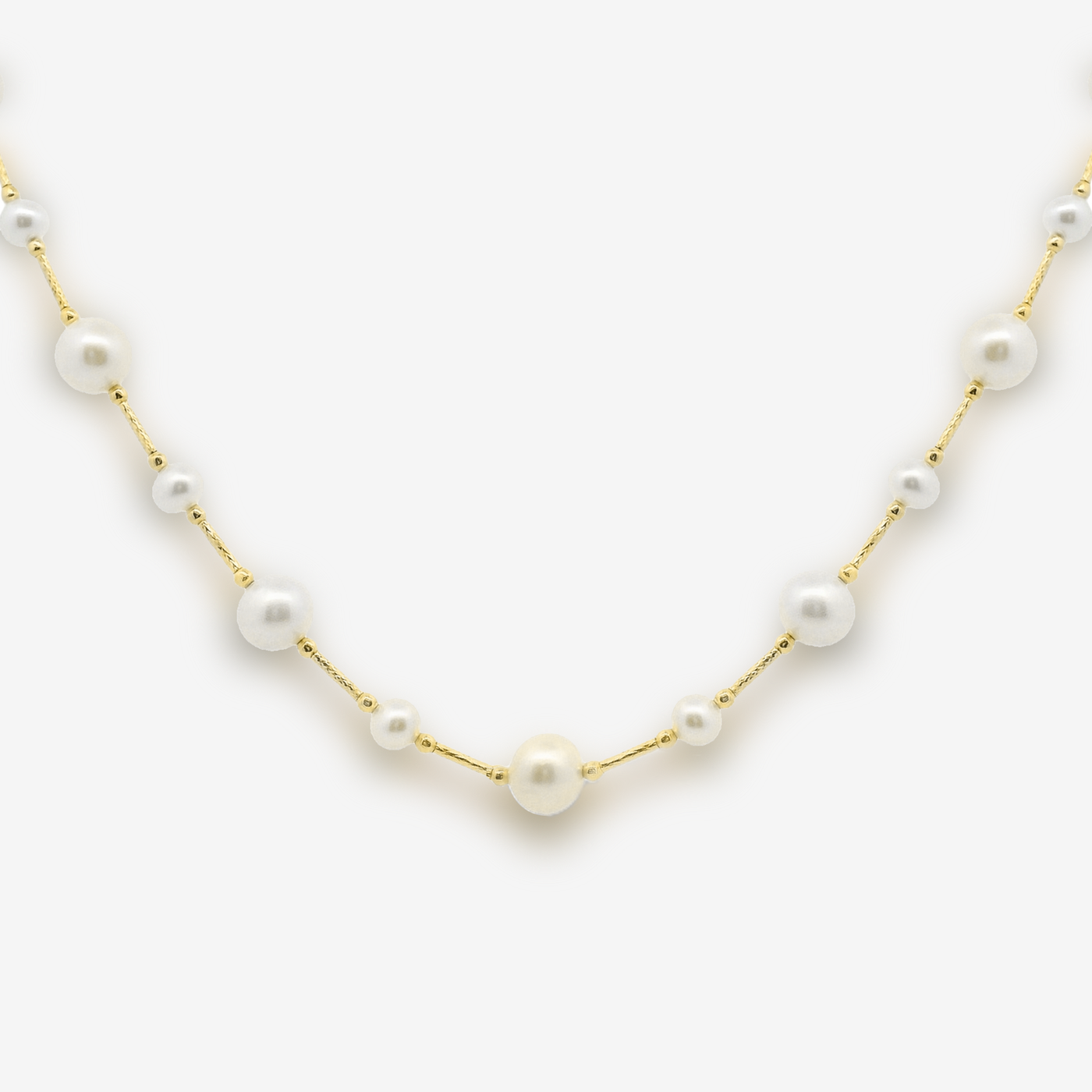 7-7.5-4.5-5MM Alternating Pearl & Gold Tube Necklace