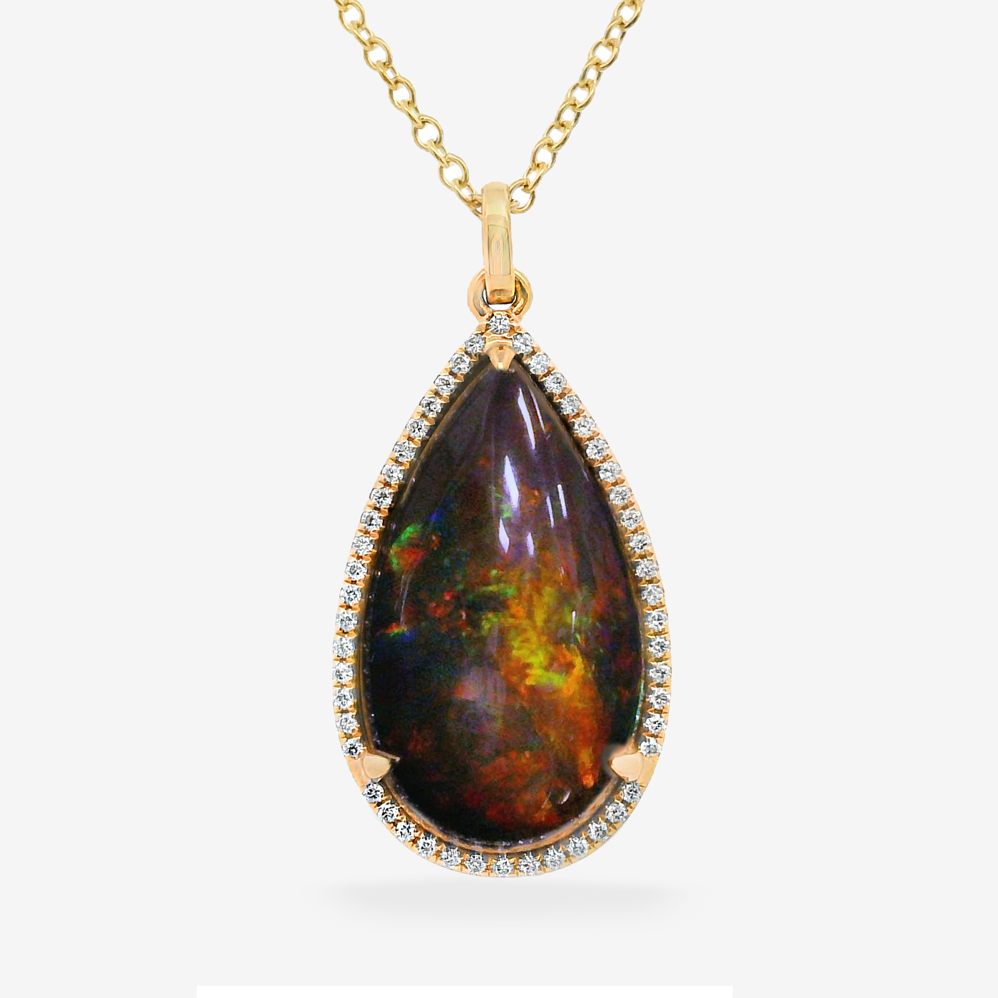 7.04ct Pear Shaped Black Opal & Diamond Halo Necklace