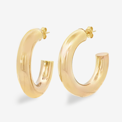 7mm Round 1.25" Gold Hoop Earrings