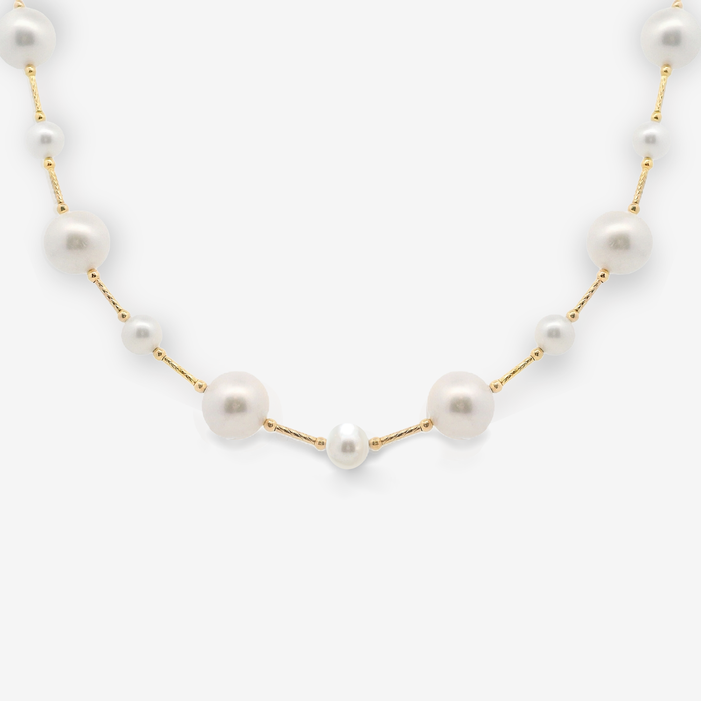 9-9.5 - 5.5-6MM Alternating Pearl & Gold Tube Necklace