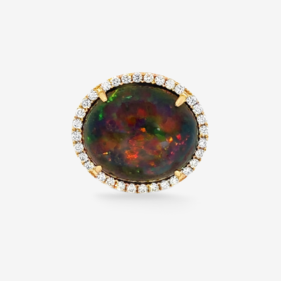 9.60CT Black Opal Halo Ring