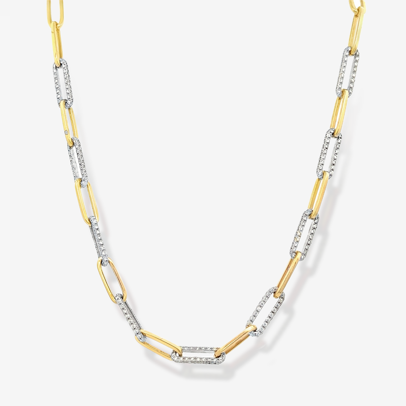 9 Pave Diamond Paper Clip Link Necklace