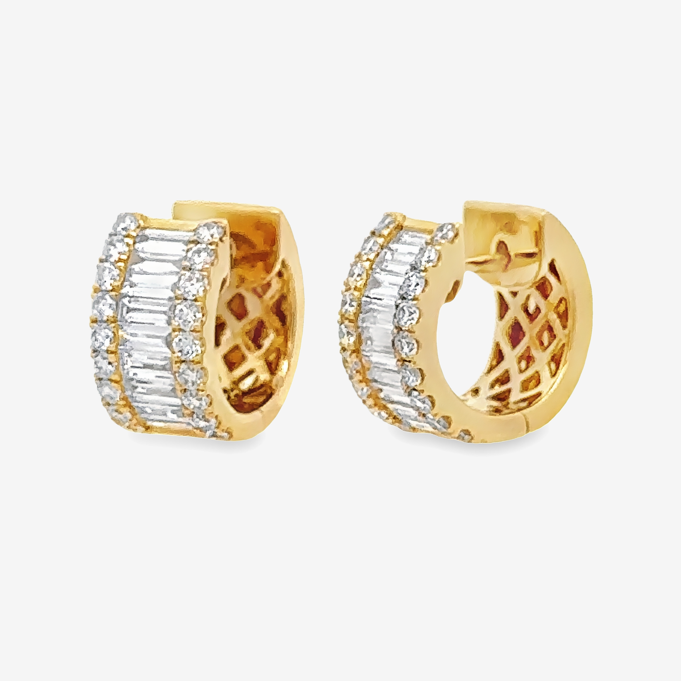 1.25CT Baguette & Round Diamond Huggie Earrings