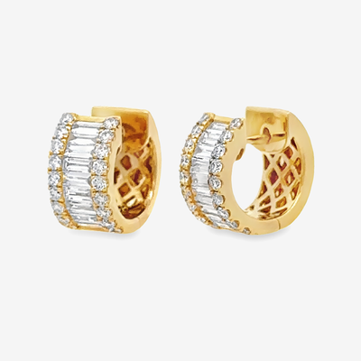 Baguette & Round Diamond Huggies Earrings