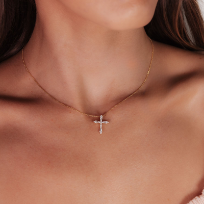 Baroque Baguette & Roud Diamond Cross Pendant