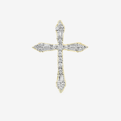 Baroque Baguette & Roud Diamond Cross Pendant