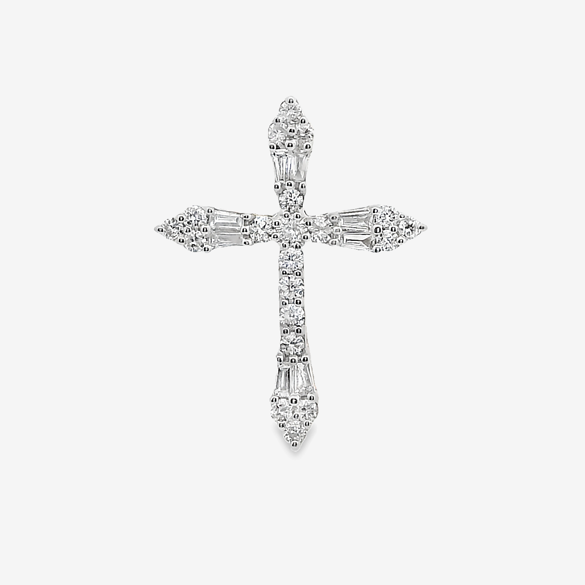 Baroque Baguette & Roud Diamond Cross Pendant