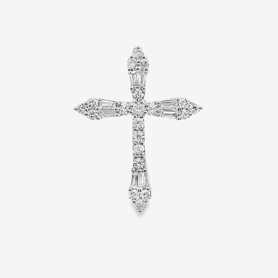 Baroque Baguette & Roud Diamond Cross Pendant