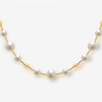 Bead It Multi-Size Pearl and Gold Bead Necklace