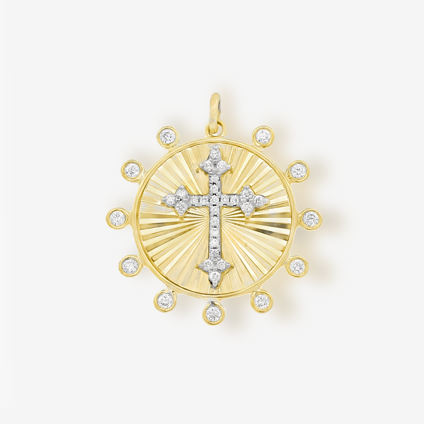 Botonee Cross Medallion Bezel Set Halo Pendant